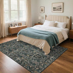 Washable Living Room Rug: 6x9 Boho Floral Soft Area Rug for Bedroom Decor - Vintage Low Pile Thin Carpet for Dining Room Non-Slip - Farmhouse Stain Resistant Rugs - Dark Green