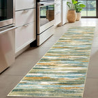 Modern Abstract Hallway Runner Rug, Green Mustard Multi Washable Kitchen Runner Non-Slip Soft 2x8 Runner Rug Thin Print Faux Wool Carpet for Entryway Bedroom Laundry Room Indoor Home Decor