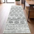 jinchan Moroccan Runner Rug 2x5 - Kitchen Machine Washable Runner Rug Modern Geometric Low-Pile Lightweight Non-Slip Carpet for Entryway Hallway Laundry Room Bedroom Farmhouse (2x5ft, Grey)
