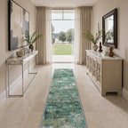 GENIMO Runner Rug Non Slip 2'6"x8', Washable Rug Runner for Hallways Kitchen, Abstract Modern Kitchen Rugs, Low Pile Lightweight Carpet Runners for Entryway, Bedroom, Laundry, Turquoise