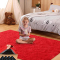 4x6 Red Rug for Bedroom Living Room, Fluffy Small Area Rug Soft Shag Carpet for Kids Boys and Girls Room with 4 Rugs Non-Slip Stickers Dorm Home Decor (4ft x 6ft)