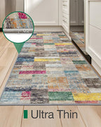 LUMI Washable Rug, 23x87 Kitchen Rugs for Entryway Bathroom, Non-Slip Indoor Door Mat Ultra-Thin, Small Oriental Throw Carpet for Bedroom Entry, Multicolor