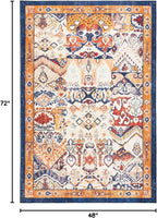 Phantoscope Washable Area Rug 4'x6' Non-Slip, Vintage Boho Rugs for Living Room, Bedroom, Dining Room, Distressed Persian Market Pattern, Low-Pile Foldable Floor Carpet, Navy/Orange
