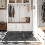 Vintage Charcoal 3x5 Entryway Rug Indoor Foyer, Neutral Earth Tone Dark Throw Rug for Kitchen Bathroom, Machine Washable Non Slip Thin Area Rug for Nursery/Bedroom Bedside/Home Office/Dorm