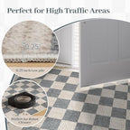 LIVEBOX Machine Washable Area Rug 6x9 Checkered, Non Slip Soft Large Bedroom Living Room Rug Farmhouse Neutral Classic Geometric Pattern Boys Rug, Indoor Carpet for Den Dorm Playroom(Grey,6'x9')