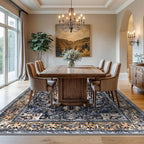 KOZYFLY Boho Area Rug 8x10 Ft Thin Rugs for Living Room Washable Bedroom Rug Non Slip Rugs for Living Room Gold Navy Printed Faux Wool Vintage Bedroom Rug Floor Carpet for Dining Room