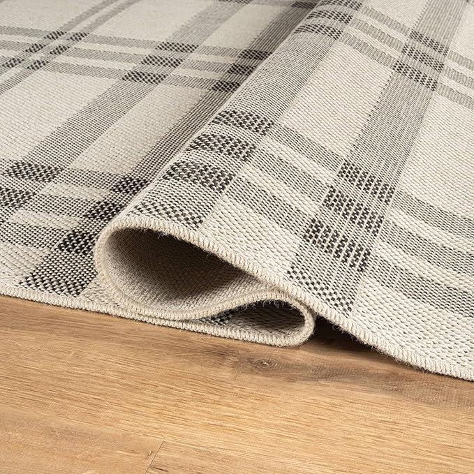 CAMILSON Easy Jute Rug 2x7, Indoor and Outdoor Off-White Runner Rug for Kitchen, Hallway and Entryway, Checkred Boho Woven Design, Easy-Cleaning, Washable Outside Carpet (2 x 7)