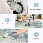 Lahome Modern Abstract 6x9 Area Rugs for Living Room, Washable Accent Bedroom Rug Low Pile Stain Resistant, Blue Soft Indoor Contemporary Carpet for Dining Room Table Apartment