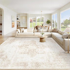 Area Rug 8x10 Washable Rug, Vintage Boho Medallion Rugs Non-Slip Soft Low Pile Large Distressed Rug Indoor Retro Carpet for Living Room Bedroom Dining Room Home Office (Beige, 8'x10')