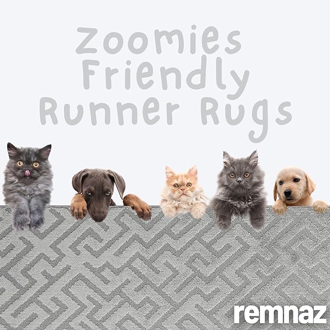 14ft Custom Hallway Rug - Deco Grey | Non-Slip Rubber Backed | Washable & Pet Friendly | Edge Bound