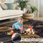 Rose Rugs for Bedroom - 5x8 Area Rug - Black Gold Flowers Rugs for Living Room, European Light Luxury Flowers Rug, Washable Home Decor Carpet