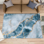 5x8 Abstract Marble Kids Rug - Blue-White-Marble Dining Room Rug, Luxury Stone Pattern Area Rugs Indoor Modern Rugs for Bedroom Hardwood Floors Teen Room