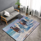 Horse Run Gallop in Waves Ocean Area Rug Washable Outdoor Rugs Anti-Slip Soft Carpet Entryway Indoor Door Mat for Bedroom,Living Room,Porch,Terrace and Entrance Decor 2'x 1.4'