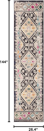 SAFAVIEH Madison Collection Runner Rug - 2'2" x 12', Black & Yellow, Boho Diamond Distressed Design, Non-Shedding & Easy Care, Ideal for High Traffic Areas in Living Room, Bedroom (MAD418Z)