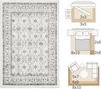 jinchan Floral 6x9 Area Rugs for Living Room - Machine Washable Vintage Distressed Boho Design Throw Rug Stain Resistant Carpet Low-Pile Thin Non-Slip for Bedroom Dining Room Nursery (6‘x9', Beige)