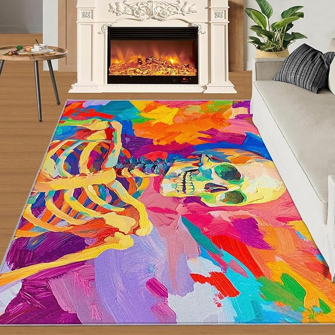 3x4 Abstract Graffiti Rugs for Entryway - Colorful Skeletons Kids Bedroom Rug, Pop Art Mudroom Rug Soft for Coffee Shop Living Room Under Table Game Room