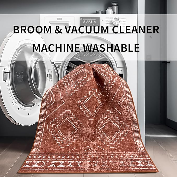 ILANGO Moroccan Area Rugs 8'x10' for Living Room Machine Washable Modern Rugs with Rubber Backing Non Slip Carpet for Dedroom Farmhouse Dining Room, Ultra-Thin, Foldable, Easy Clean