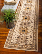 Unique Loom Taftan Collection Border Geometric Tribal Inspired Design Area Rug (3' 0 x 16' 5 Runner, Ivory/ Tan)