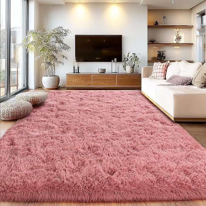 Soft Shaggy for Bedrooms, Fluffy Rugs for Living Room, Blush Area Rug, Cozy Fuzzy Carpet for Kids, Perfect Indoor Decor for Boys and Girls 4x6 Feet