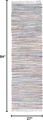 SAFAVIEH Rag Rug Collection Runner Rug - 2'3" x 7', Grey & Multi, Handmade Boho Stripe Cotton, Ideal for High Traffic Areas in Living Room, Bedroom (RAR121M)