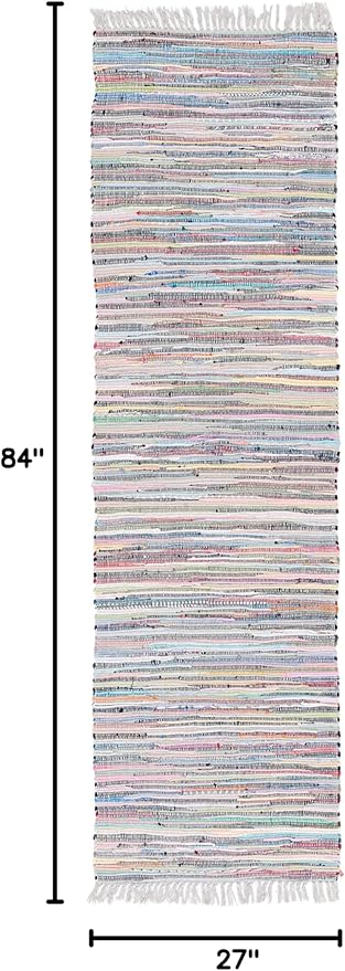 SAFAVIEH Rag Rug Collection Runner Rug - 2'3" x 7', Grey & Multi, Handmade Boho Stripe Cotton, Ideal for High Traffic Areas in Living Room, Bedroom (RAR121M)