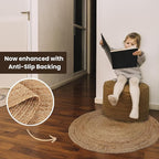 REDEARTH · Round Area Rug - 4 Feet Braided Natural Jute with Non-Skid Backing - Handwoven Boho Rug for Bedroom, Kitchen, Living Room - Farmhouse Aesthetic Home Decor - Durable Handmade Rug