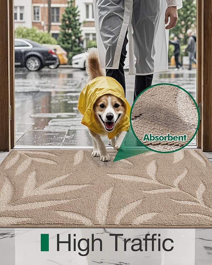 LUMI Front Door Mat Indoor Entrance 24"x36", Low Profile Welcome Mat, Non-Slip Washable Doormat with Rubber Backing for Entrance, Patio, Garage, Beige