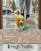 LUMI Front Door Mat Indoor Entrance 32"x48", Low Profile Welcome Mat, Non-Slip Washable Doormat with Rubber Backing for Entrance, Patio, Garage, Beige