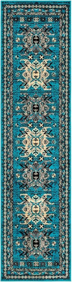 Unique Loom Taftan Collection Border Geometric Tribal Inspired Design Area Rug (2' 2 x 8' 2 Runner, Turquoise/ Gray)