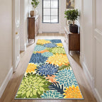 Colorful 2x6 Washable Runner Rug for Hallway Tropical Botanical Modern Floral Chenille Kitchen Rugs Low Pile Non Slip Carpet for Patio, Bedroom, Laundry, Green