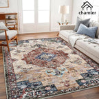 5x7 Washable Area Rug Vintage Traditional Floor Cover Foldable Thin Kitchen Accent Indoor Distressed Non Slip Carpet Rugs for Bedroom Living Room Bathroom