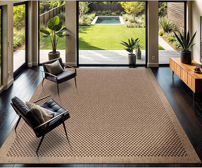 CAMILSON Easy Jute Rug 8x10, Indoor Outdoor Natural Color Fiber Area Rugs for Living Room Patio and Kitchen Rug, Sisal Boho Woven Design, Easy-Cleaning, Washable Outside Carpet Alfombras (8 x 10)