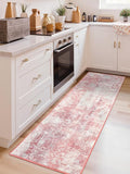 Washable Abstract Runner Rug, 2x6 Modern Area Rugs with Non-Slip Rubber Backed for Kitchen, Thin but Soft Contemporary Carpet Bedroom Entryway Hallway Decor, Pink