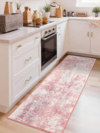 Washable Abstract Runner Rug, 2x6 Modern Area Rugs with Non-Slip Rubber Backed for Kitchen, Thin but Soft Contemporary Carpet Bedroom Entryway Hallway Decor, Pink