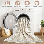 7x9 Area Rug Living Room: Washable Boho Large Neutral Vintage Soft Rugs Stain Resistant Farmhouse Non Slip Indoor Floor Carpet for Bedroom Nursery Kids Playroom Office Dining Room- Cream Blue