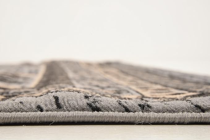 Unique Loom Taftan Collection Border Geometric Tribal Inspired Design Area Rug (6' 0 x 9' 0 Rectangular, Gray/ Black)