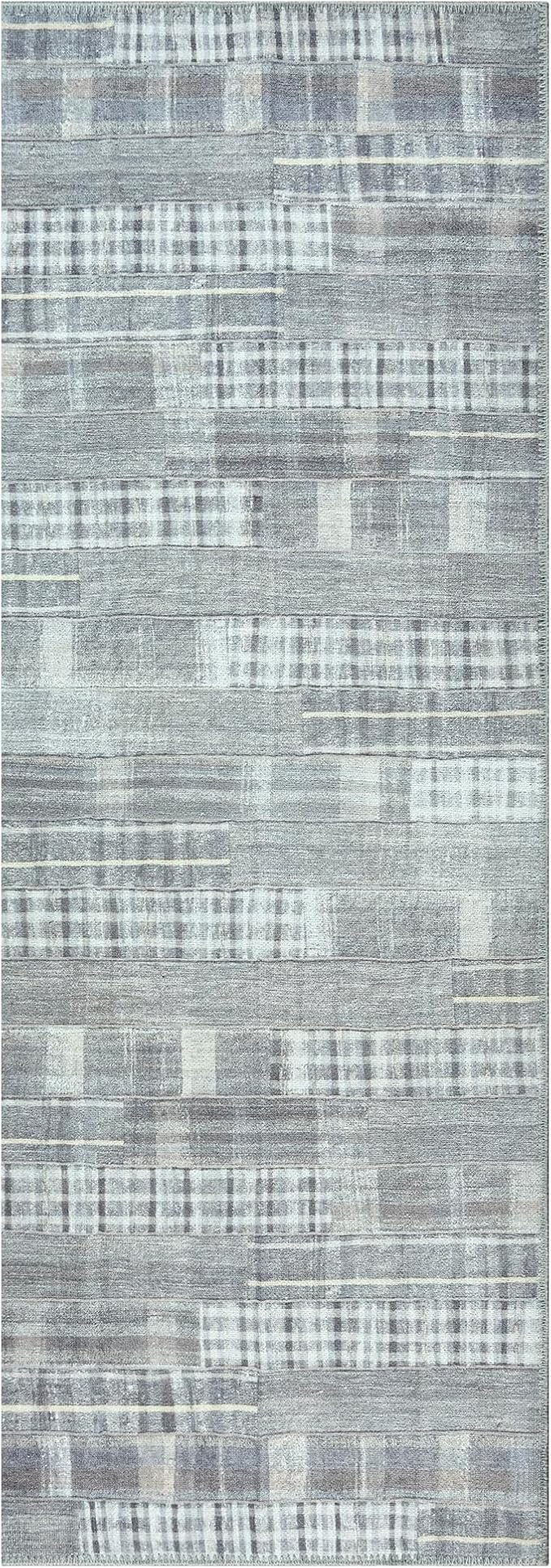 Bloom Rugs Washable Non-Slip 10 ft Runner - Gray Striped Runner for Entryway, Hallway, Bathroom, and Kitchen - Exact Size: 2.5' x 10'