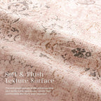 Phantoscope Washable Area Rug 9'x12' Non-Slip, Vintage Neutral Rugs for Living Room, Bedroom, Dining Room, Distressed Boho Floral Medallion Pattern, Low-Pile Foldable Floor Carpet, Soft Pink/Beige