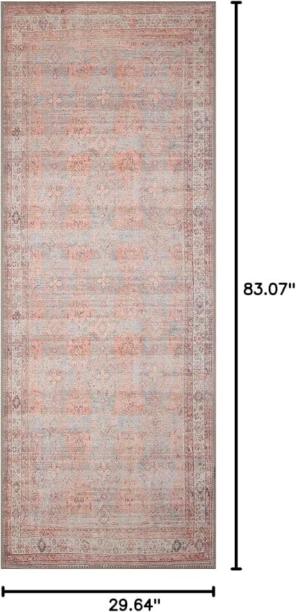 GLN Rugs Traditional Collection - Machine Washable Area Rug, Traditional Washable, Non Slip, Low Pile Chenille Rug, Living Room, Bedroom, Kitchen Rug (2'6" x 7' Terra/Multicolor 1153)
