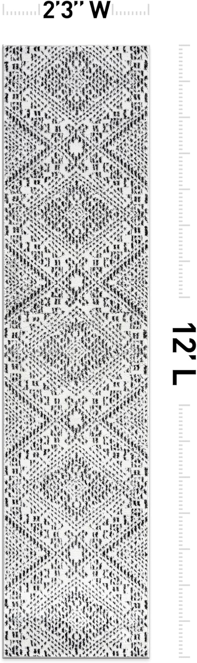 Rugshop Boho Cream Tribal Area Rug Modern Indoor Carpet for Living Room, Bedroom, or Entryway – Non-Shedding, Low Pile Geometric Design 2' 3" x 12'