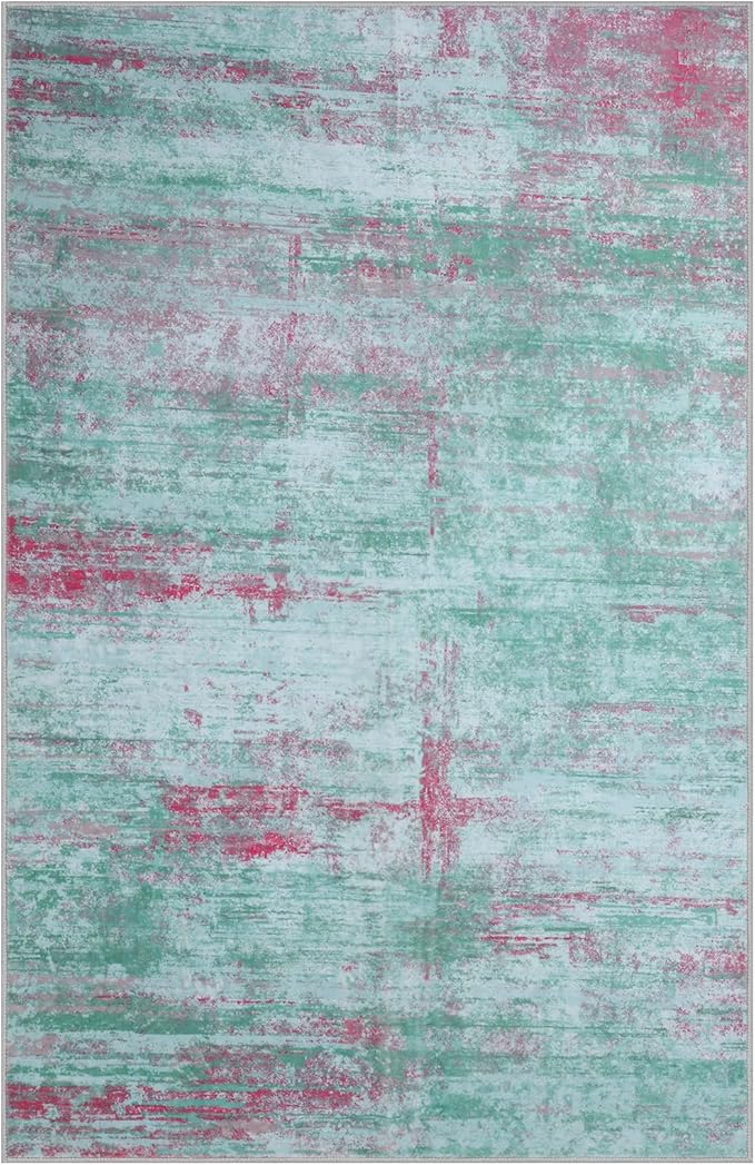 8x10 Abstract Area Rugs for Living Room, Modern Washable Indoor Rug for Bedroom, Thin Soft Large Non-Slip Carpet for Dining Room Home Office Farmhouse Decor - Abstract Green Red