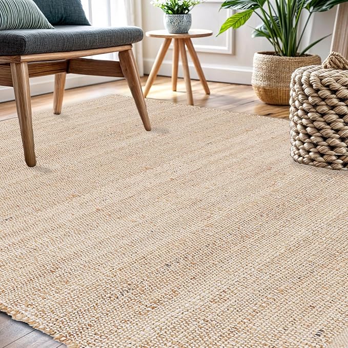 REDEARTH · Jute Cotton Area Rug - 6'x9' Rectangular Rug, Sustainable Handwoven, Non-Shedding, Soft & Durable – Reversible, Neutral Tones for Home Décor in Living Room, Dining Room, Bedroom
