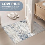 2x3 Entryway Area Rug: Washable Neutral Modern Abstract Small Rug - Non-Slip Low Pile Throw Indoor Carpet for Entrance Kitchen Front Door Mat Bathroom Entry Kids Room - Beige Blue