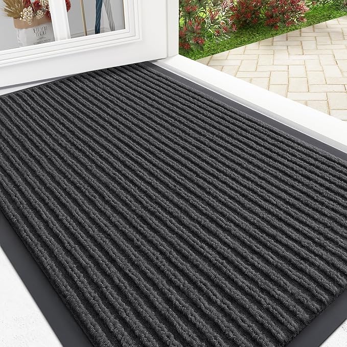 OLANLY Front Door Mat Indoor Outdoor Entrance, Waterproof Heavy Duty Doormat, Fade Resistant, Low Profile, Easy Clean Patio Porch Welcome Floor Mats for Entry, 35x23, Charcoal Grey