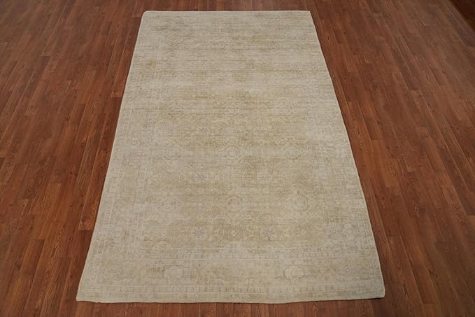 Rug Source Transitional Collection, 5x8 Rug, Hand Knotted Beige & Ivories All-Over Rug, Oriental Viscose Silk Carpet for Foyer, Entryway and Hallway