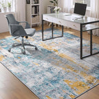 Area Rug 4x6 Blue Rug Washable Boho Rugs Non Slip Low Pile Abstract Small Carpet for Entryway, Bedroom, Kitchen, Classroom, Kids Room, Office, Dorm, Dining Room