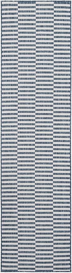 Unique Loom Outdoor Striped Collection Area Rug - Striped (2' 7" x 10' Runner Blue/Ivory)
