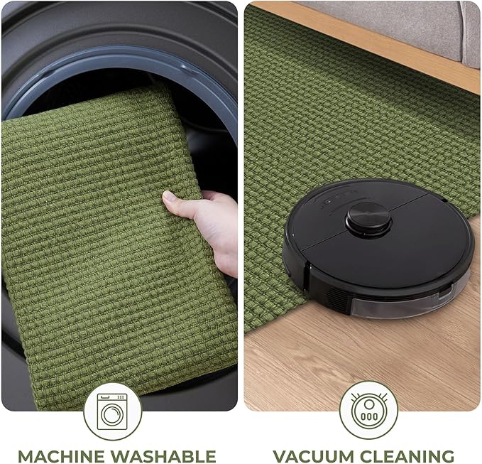 KOZYFLY Washable Area Rug 4x6 ft Non Slip Rubber Backed Living Room Rugs Braided Woven Cotton Kitchen Rugs Indoor Entryway Rug Floor Carpet for Dining Living Room Bedroom, Bright Green/Earthy Green
