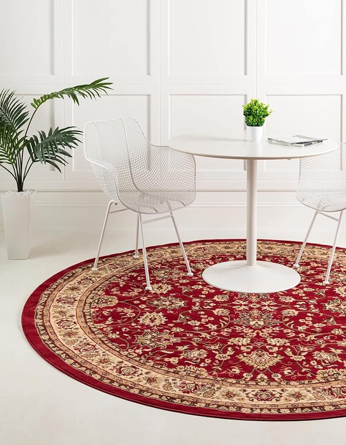 Unique Loom Sialk Hill Collection Area Rug - Washington (5' Round Burgundy/Cream)