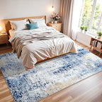 Washable Abstract Rug, 6x9 Modern Area Rugs with Non-Slip Rubber Backed for Living Room, Thin but Soft Contemporary Carpet Kitchen Bedroom Dining Room Decor, Midnight Blue